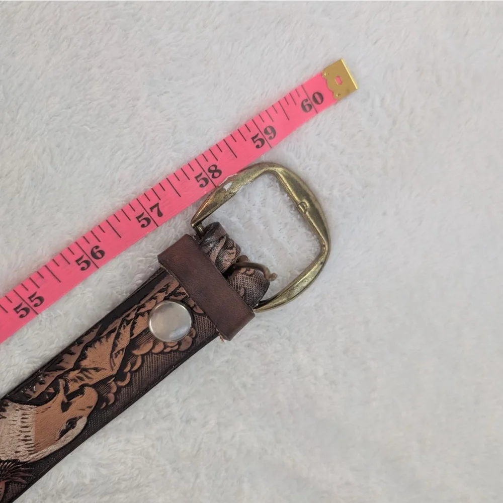 Unbranded Brown Tan Tooled Leather Eagle Belt -One Size - Needs Holes Punched